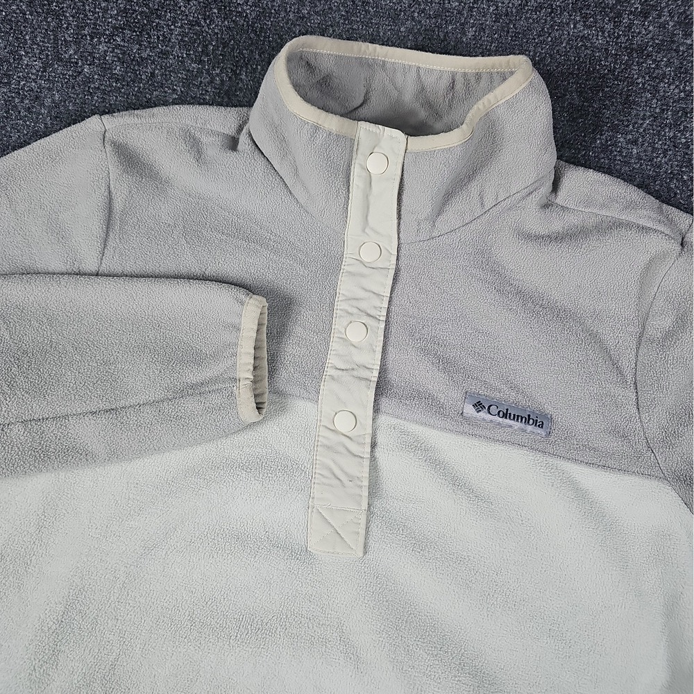Columbia Benton Springs Womens Gray Cream Half Snap Fleece Pullover Sweatshirt